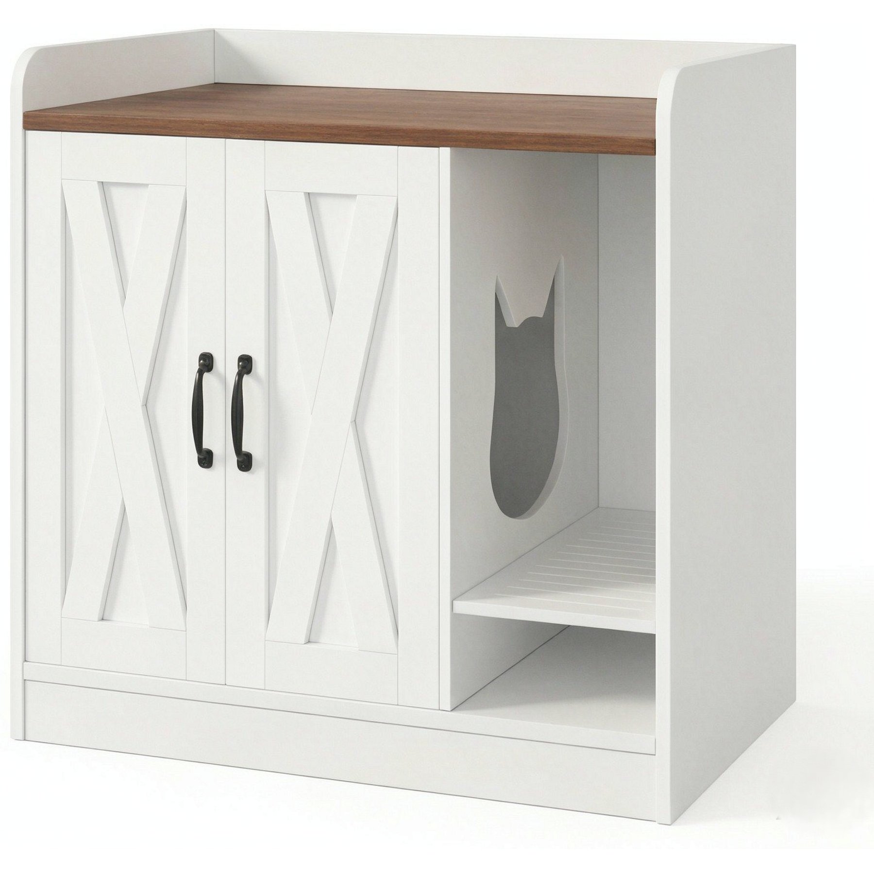 LALFPET Dog-Proof Fiery Cloud Lid & Divider, Wooden Side Table Cat Litter Box Enclosure, 33.07-in, White/Brown
