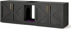 LALFPET TV Stand Modern Farmhouse Double-Room Cabinet Cat Litter Box Enclosure with Shelf & Cushion, Black, 55-in
