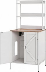 LALFPET Charging Station & Shelf, Farmhouse Self-Cleaning Cat Litter Box Enclosure, White