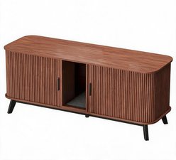 LALFPET Double-Room MDF Cabinet, Sliding Door & Ventilated Hidden Cat Litter Box Enclosure, 59.8-in, Walnut