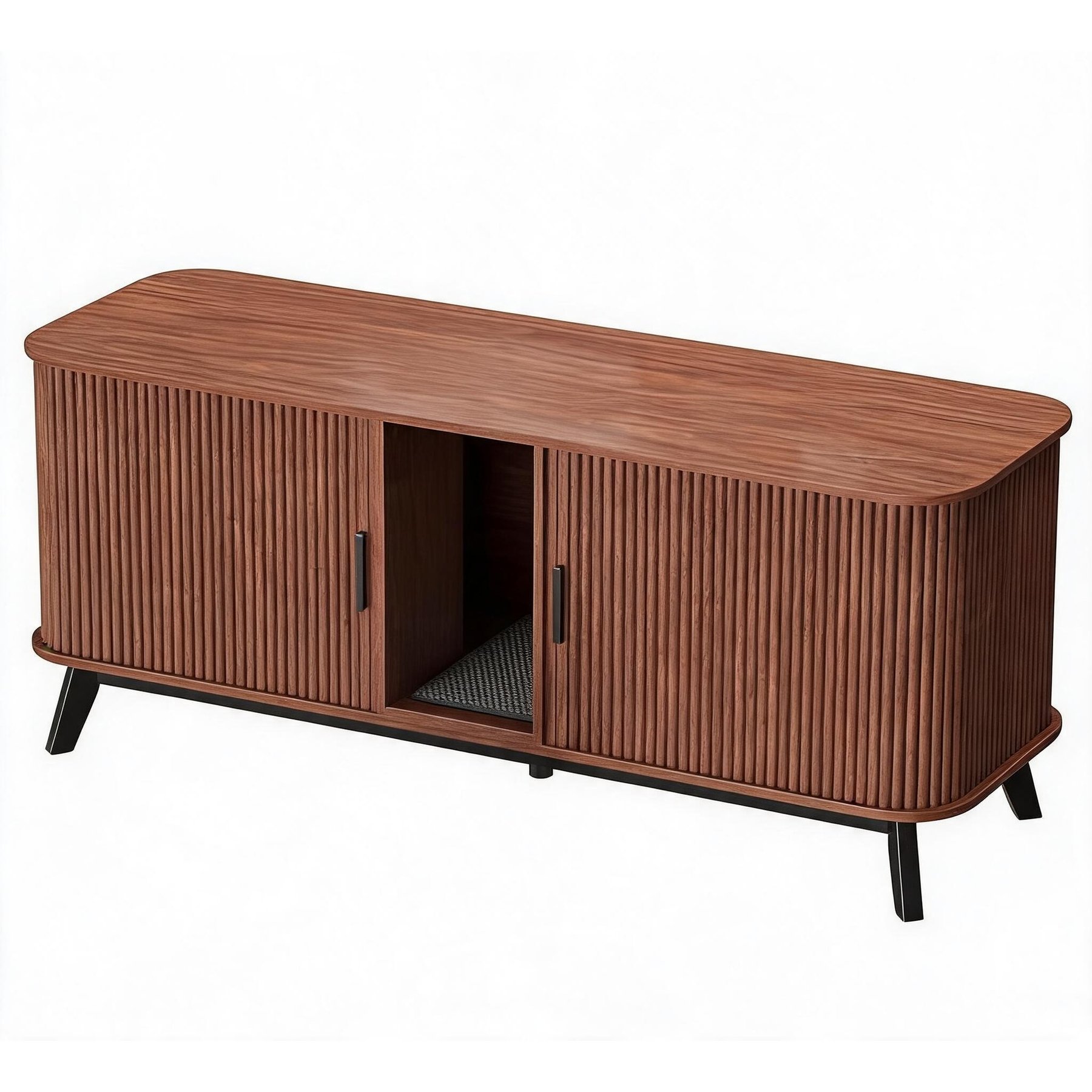 LALFPET Double-Room MDF Cabinet, Sliding Door & Ventilated Hidden Cat Litter Box Enclosure, 59.8-in, Walnut
