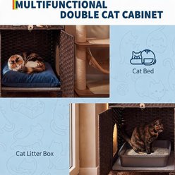 LALFPET Double Rattan & Ventilated Room Cat Litter Box Enclosure with Mat & 2 S-Hooks, Brown slide 2 of 8
