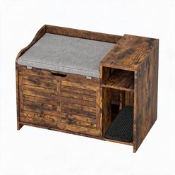 LALFPET Top Open Wooden Cabinet Farmhouse Cat Litter Box Enclosure with Mat & Cushion, Brown