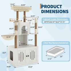 LALFPET Multi-Level Tree Tower Hammock & Perch Hidden Cat Litter Box Enclosure with Sisal Post, White slide 2 of 7