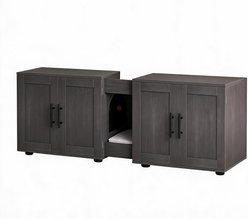 LALFPET Hidden Cabinet Wooden Furniture Double Cat Litter Box Enclosure, 55-in, Black Walnut