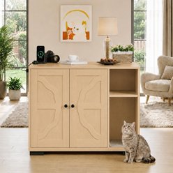 LALFPET Lattice Grid Cabinet Dog-Proof Side Outlet Cat Litter Box Enclosure, Natural slide 2 of 8