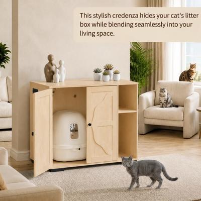Show full view: LALFPET Lattice Grid Cabinet Dog-Proof Side Outlet Cat Litter Box Enclosure, Natural slide 5 of 8