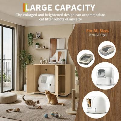 Show full view: LALFPET Lattice Grid Cabinet Dog-Proof Side Outlet Cat Litter Box Enclosure, Natural slide 3 of 8