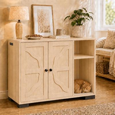 Show full view: LALFPET Lattice Grid Cabinet Dog-Proof Side Outlet Cat Litter Box Enclosure, Natural slide 7 of 8