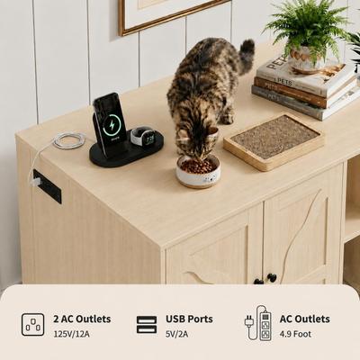 Show full view: LALFPET Lattice Grid Cabinet Dog-Proof Side Outlet Cat Litter Box Enclosure, Natural slide 4 of 8