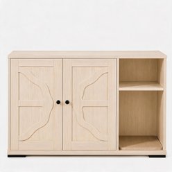 LALFPET Lattice Grid Cabinet Dog-Proof Side Outlet Cat Litter Box Enclosure, Natural