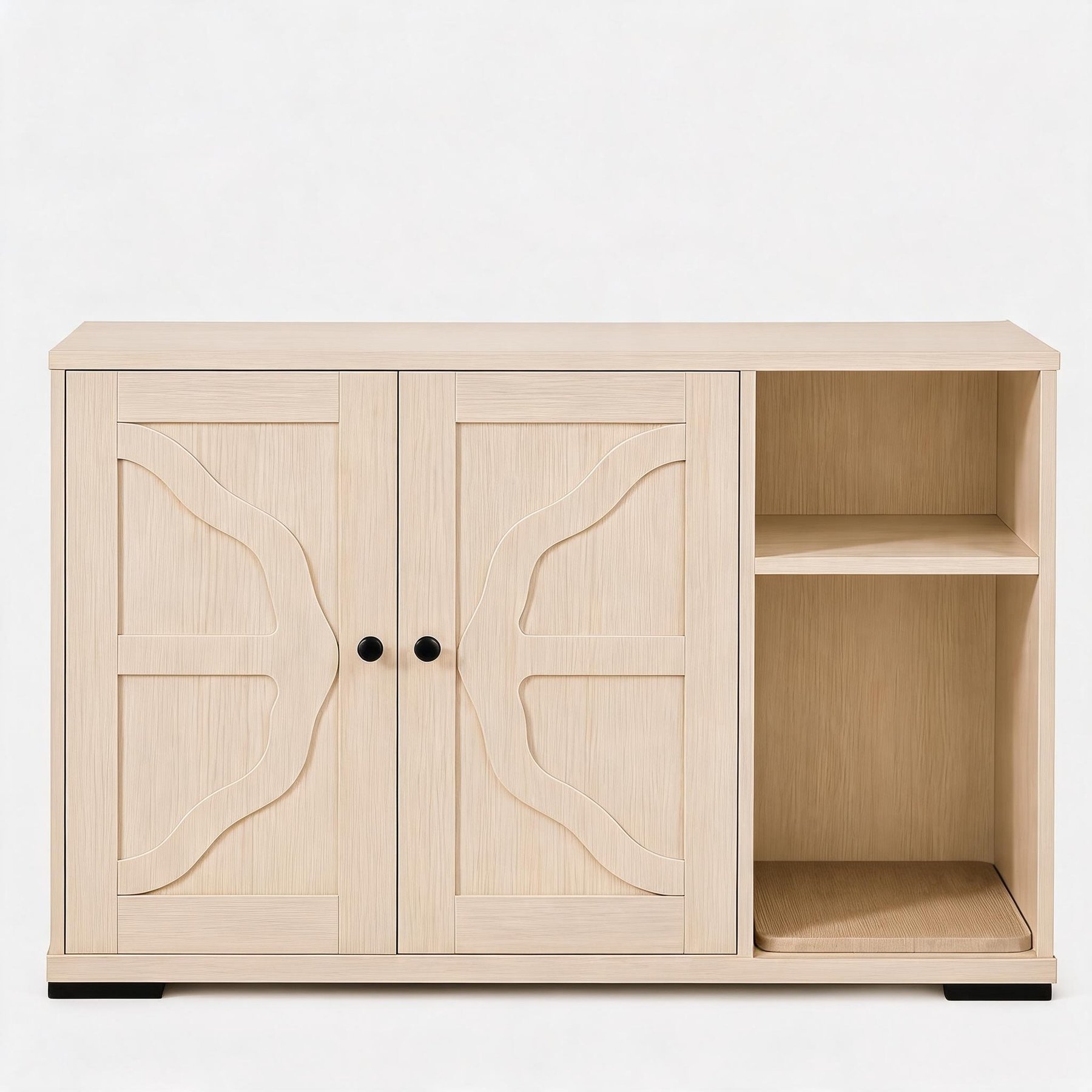 LALFPET Lattice Grid Cabinet Dog-Proof Side Outlet Cat Litter Box Enclosure, Natural