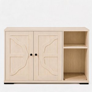 LALFPET Lattice Grid Cabinet Dog-Proof Side Outlet Cat Litter Box Enclosure, Natural