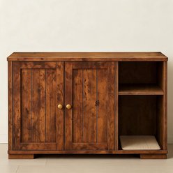 LALFPET Grooved Fluted Cabinet Dog-Proof Side Outlet Cat Litter Box Enclosure, Brown