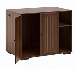 LALFPET Power Outlet Dog-Proof Shelf Cabinet Auto Cat Litter Box Enclosure, Walnut