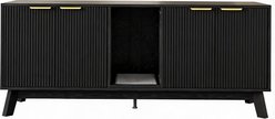LALFPET Ventilated Waterproof Top Sturdy Wood Leg Cat Litter Box Enclosure, 59-in, Black
