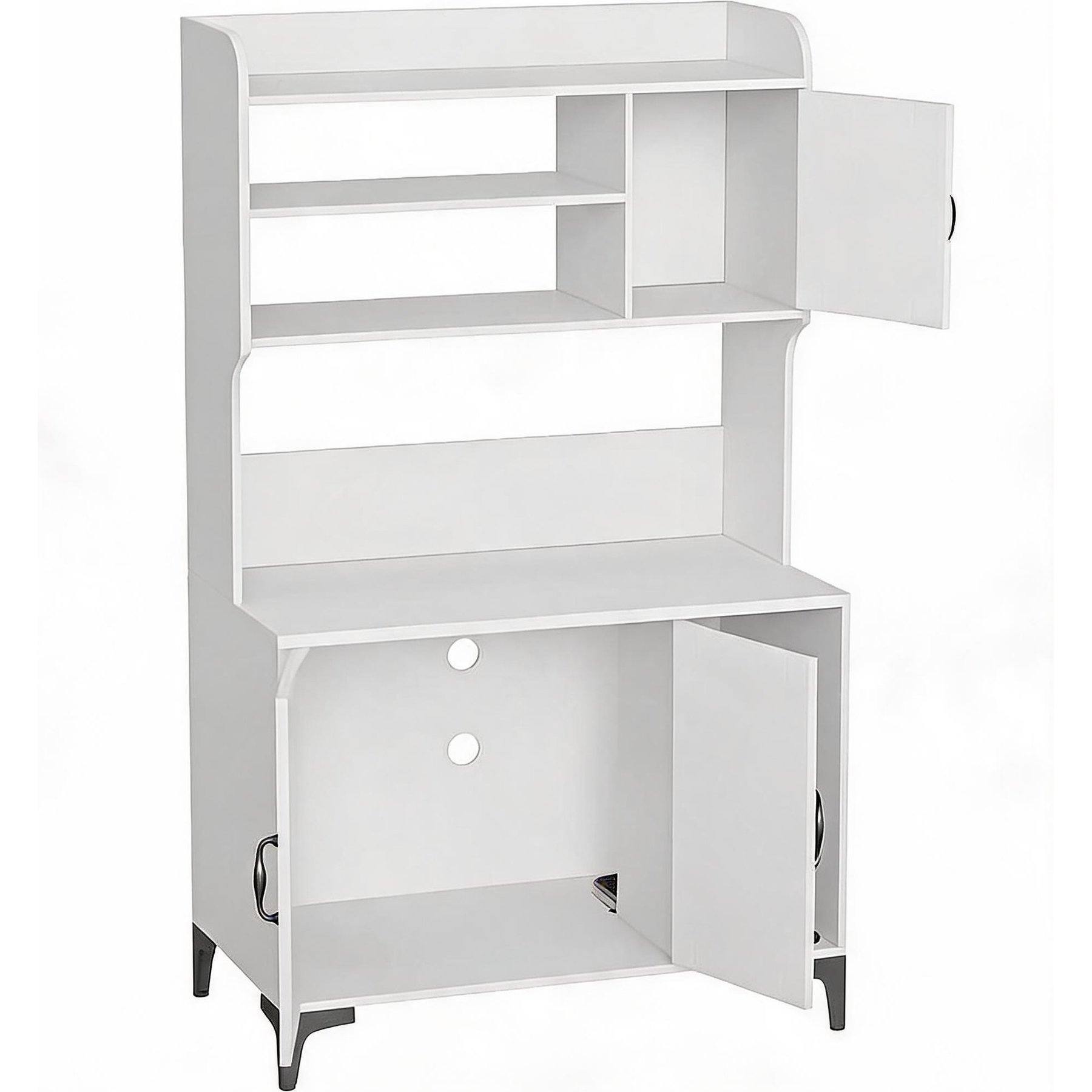 LALFPET 4-Tier Shelf Dual Cabinet Hidden Cat Litter Box Enclosure with Litter Mat, White