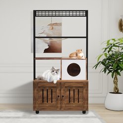 LALFPET Hidden Cabinet Indoor House Multi Cat Litter Box Enclosure with Storage Shelf & Scratching Post, Brown, 60-in slide 2 of 8