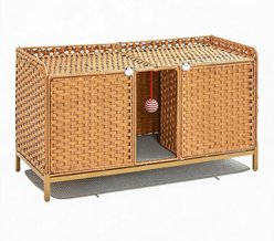 LALFPET Handwoven Rattan Ventilated Waterproof S-Hook Double Cabinet Cat Litter Box Enclosure, Natural