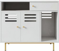 LALFPET Modern Cabinet Barn Door Dog-Proof Storage Drawer & Ventilated Cat Litter Box Enclosure, White