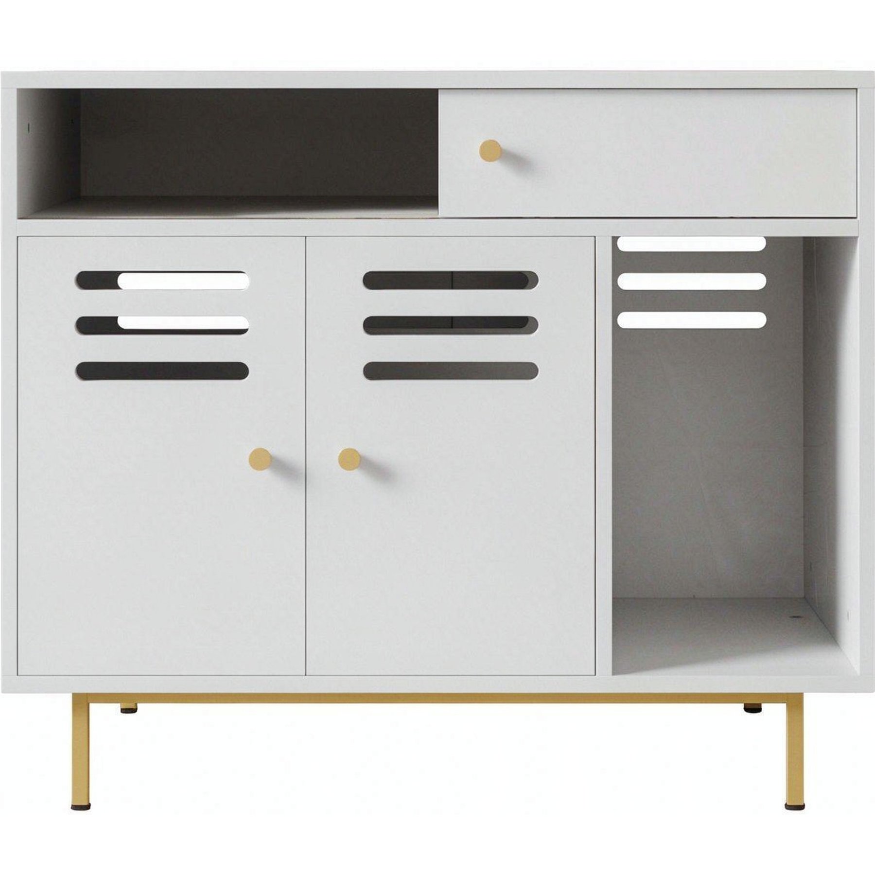 LALFPET Modern Cabinet Barn Door Dog-Proof Storage Drawer & Ventilated Cat Litter Box Enclosure, White