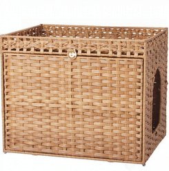 LALFPET Rattan Boho Hidden Cabinet Removable Mat Decorative End Table Cat Litter Box Enclosure, Natural slide 1 of 8