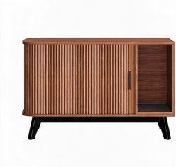 LALFPET MDF Cabinet Hidden House Sliding Fluted Wave Door Odor Control Cat Litter Box Enclosure, 39.4-in, Walnut