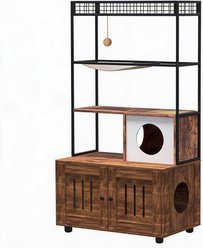 LALFPET Hidden Cabinet Indoor House Multi Cat Litter Box Enclosure with Storage Shelf & Scratching Post, Brown, 60-in