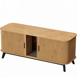 LALFPET Double-Room MDF Cabinet, Sliding Door & Ventilated Hidden Cat Litter Box Enclosure, 59.8-in, Natural