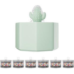 Happy & Polly Cactus Style Ceramic Cat Water Fountain with 6 Filters, Green, 50-oz