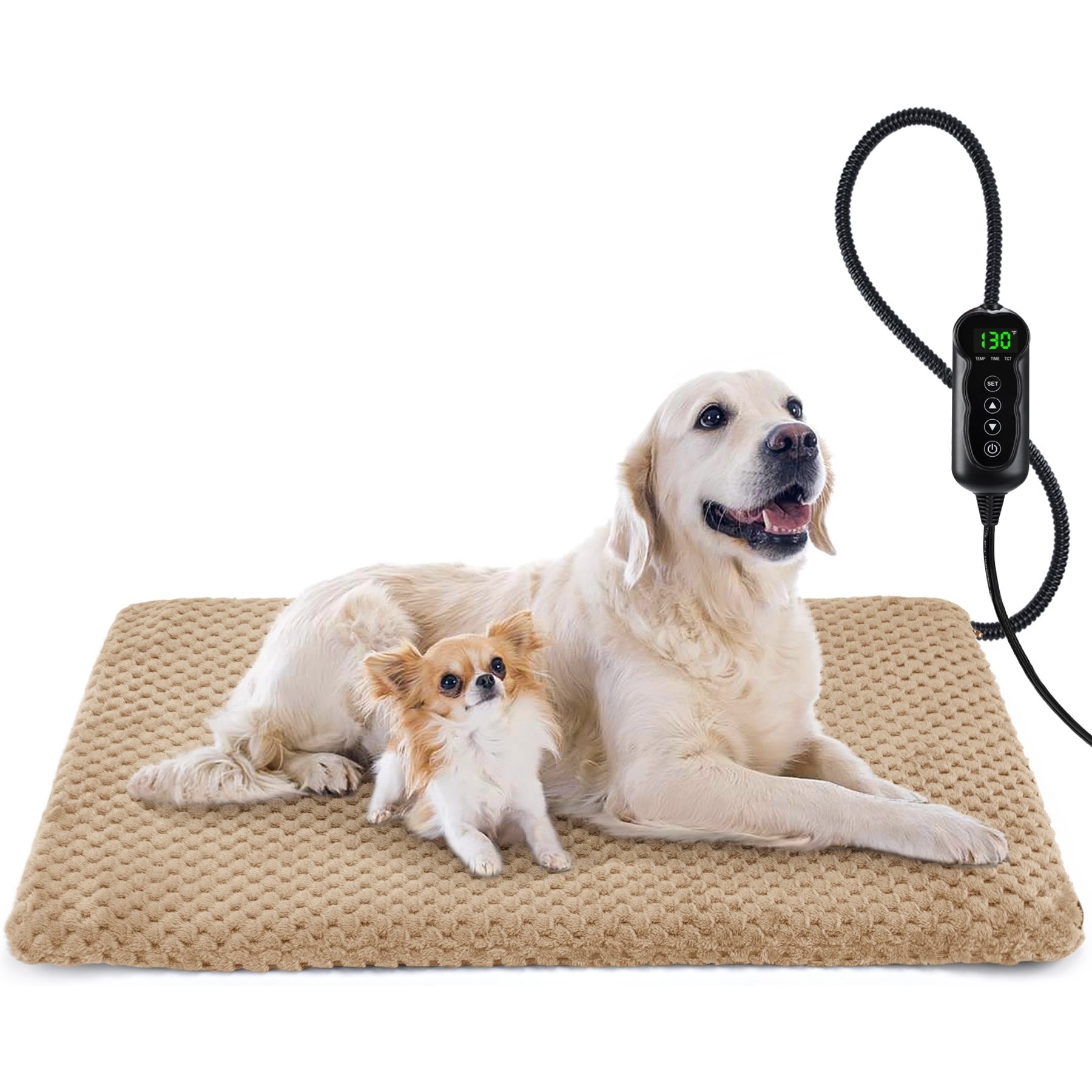 Invenho 11 Adjustable Temperature & 24 Hour Timer Electric Heating Pad Dog & Cat Bed with Washable Cover, Brown, 35 x 24-in
