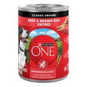 Purina ONE Classic Ground Beef & Brown Rice Entree Adult Wet Dog Food, 13-oz can, case of 12