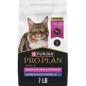 Purina Pro Plan Adult Sensitive Skin & Stomach Lamb & Rice Formula Dry Cat Food, 7-lb bag