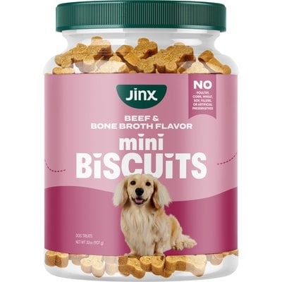 Jinx Jinx Beef Bone Broth Mini Biscuits Crunchy Dog Treats, 32-oz bag