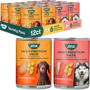 JINX Chicken & Salmon Variety Pack Wet Dog Food, 13-oz can, case
