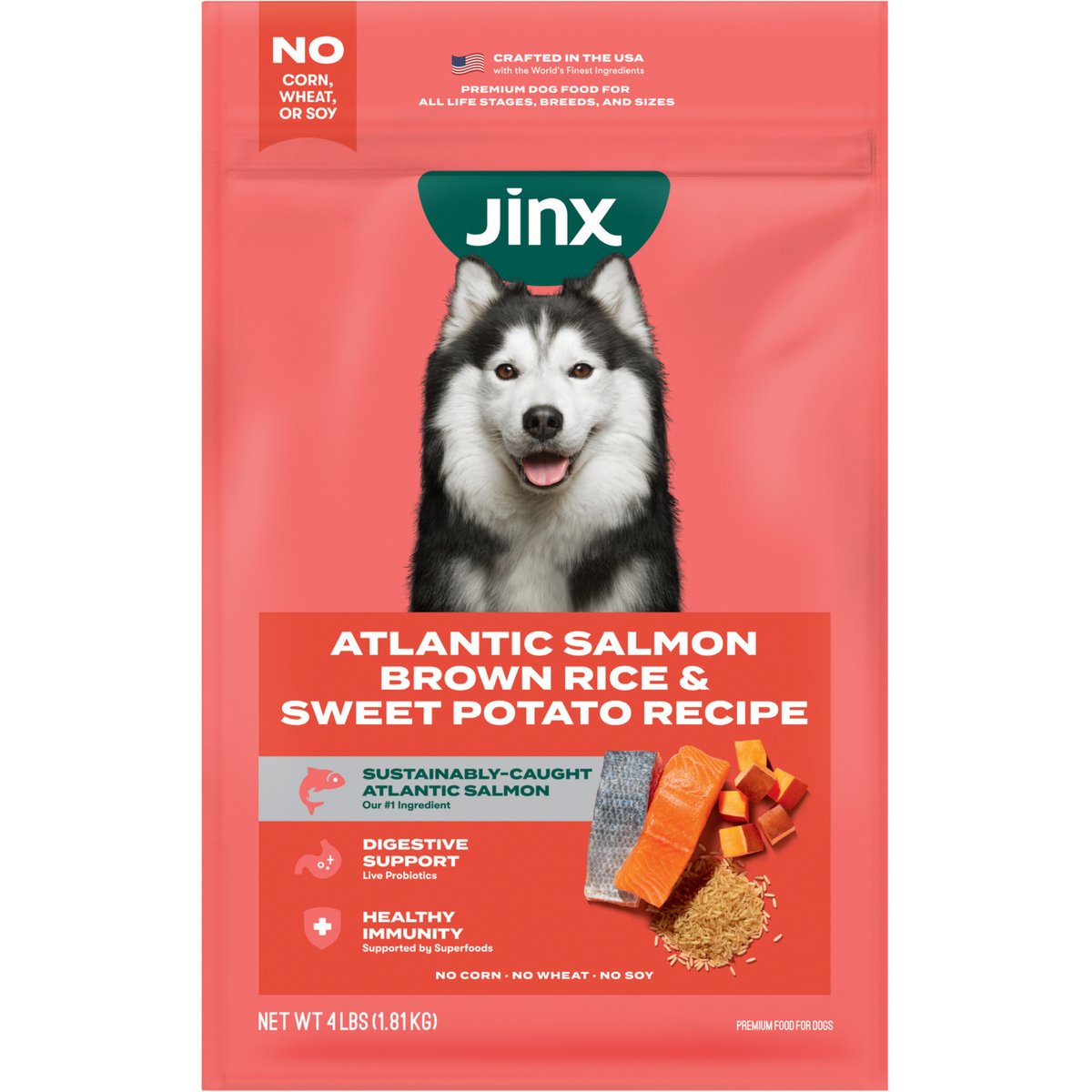 Jinx Salmon, Brown Rice & Sweet Potato ALS Kibble Dog Dry Food, 4-lb bag