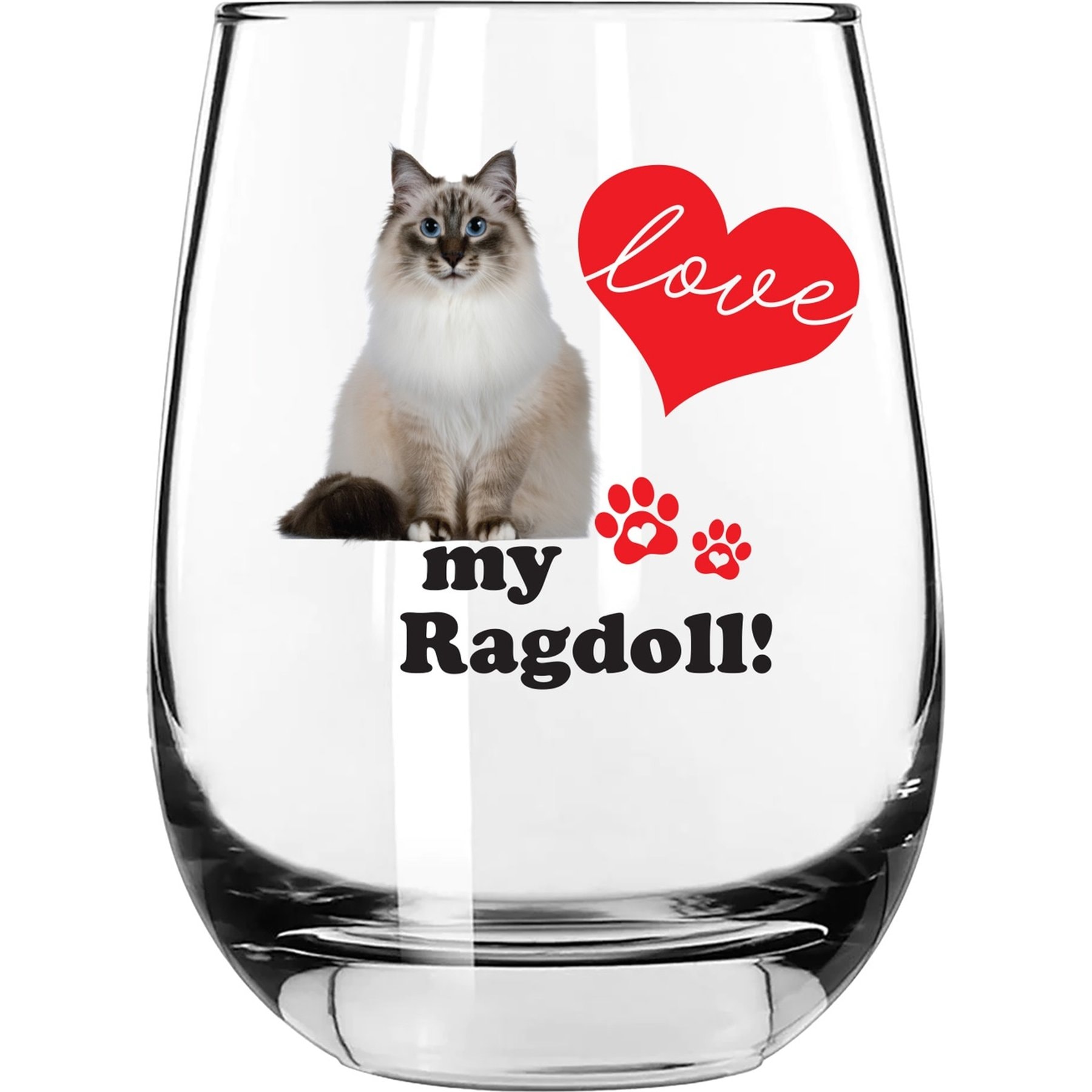 The Memory Company Stemless I Love My Ragdoll Wine Glass, 15-oz