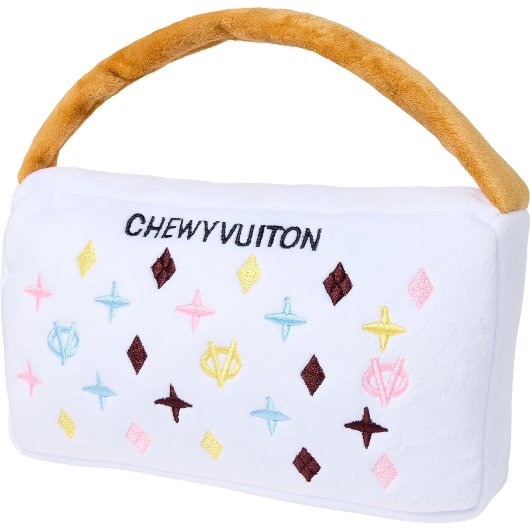Haute Diggity Dog Chewy Vuiton Handbag Squeaky Plush Dog Toy, White, X-Large