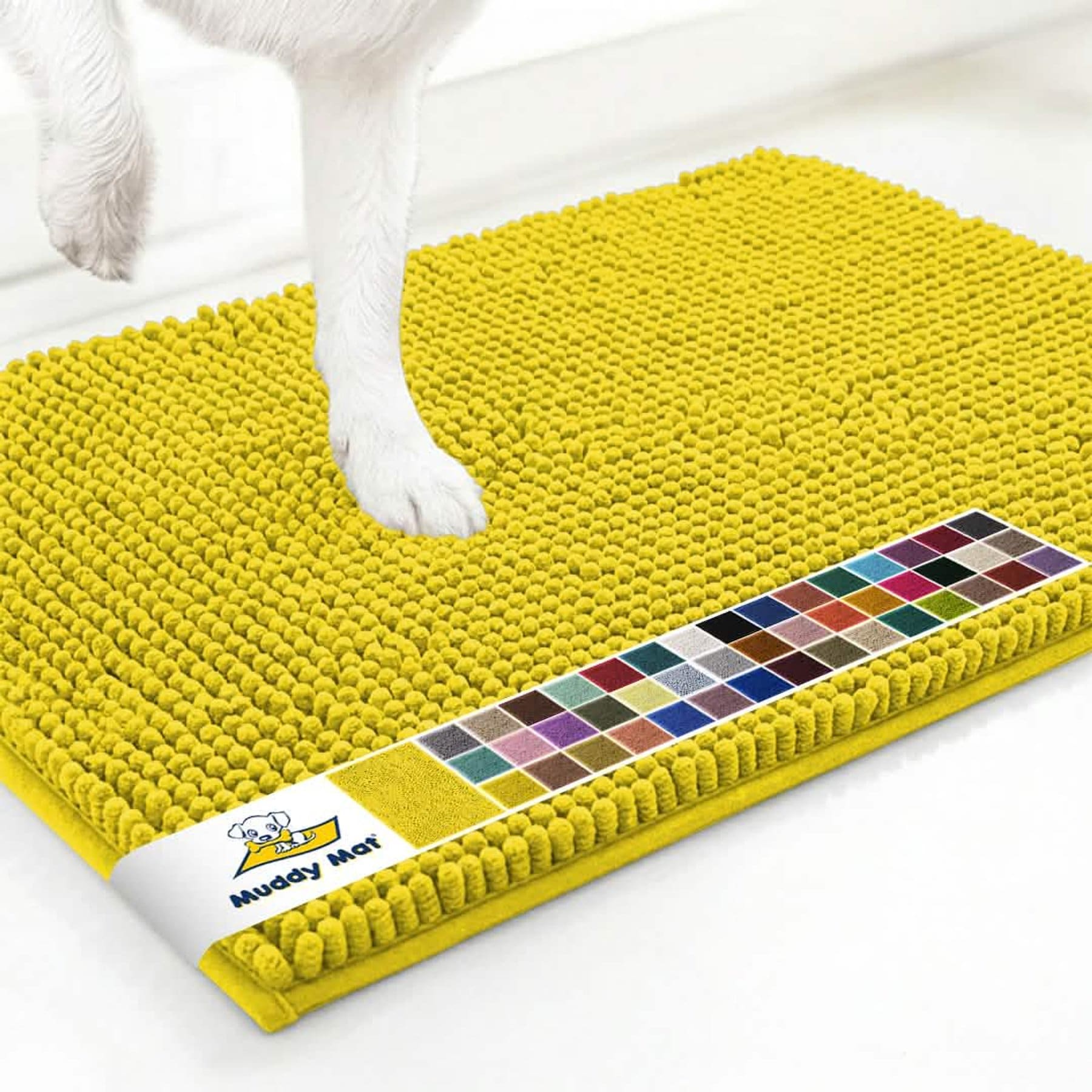 Muddy Mat Highly Absorbent Chenille Door Mat, Lemon Yellow, 20 x 30-in