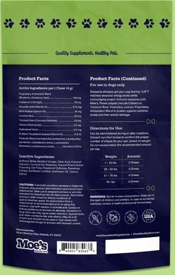 Show full view: Moe's Healthy Pets Allergy & Immune Peanut Butter Dog Supplements, 90 count slide 3 of 7