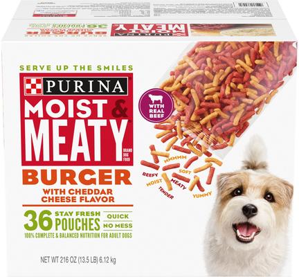 Show full view: Moist & Meaty Burger Cheddar Cheese Flavor Dry Food + Milk-Bone Beef & Filet Mignon Recipe Dog Treats slide 2 of 9