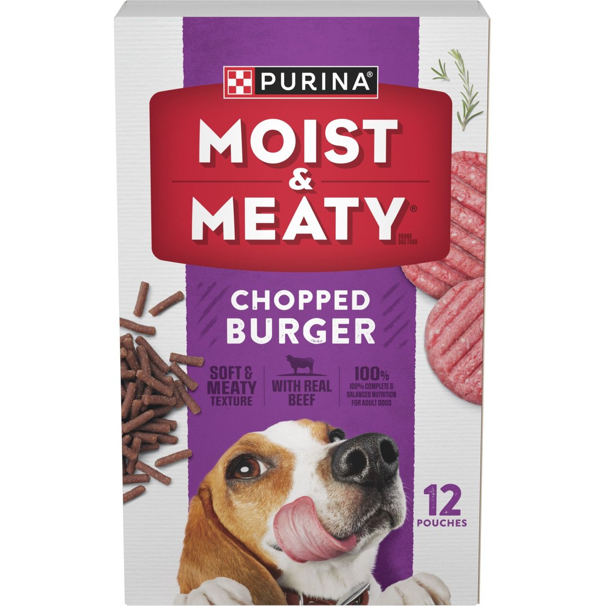 Moist & Meaty Chopped Burger Dry Dog Food, 6-oz pouch, case of 12