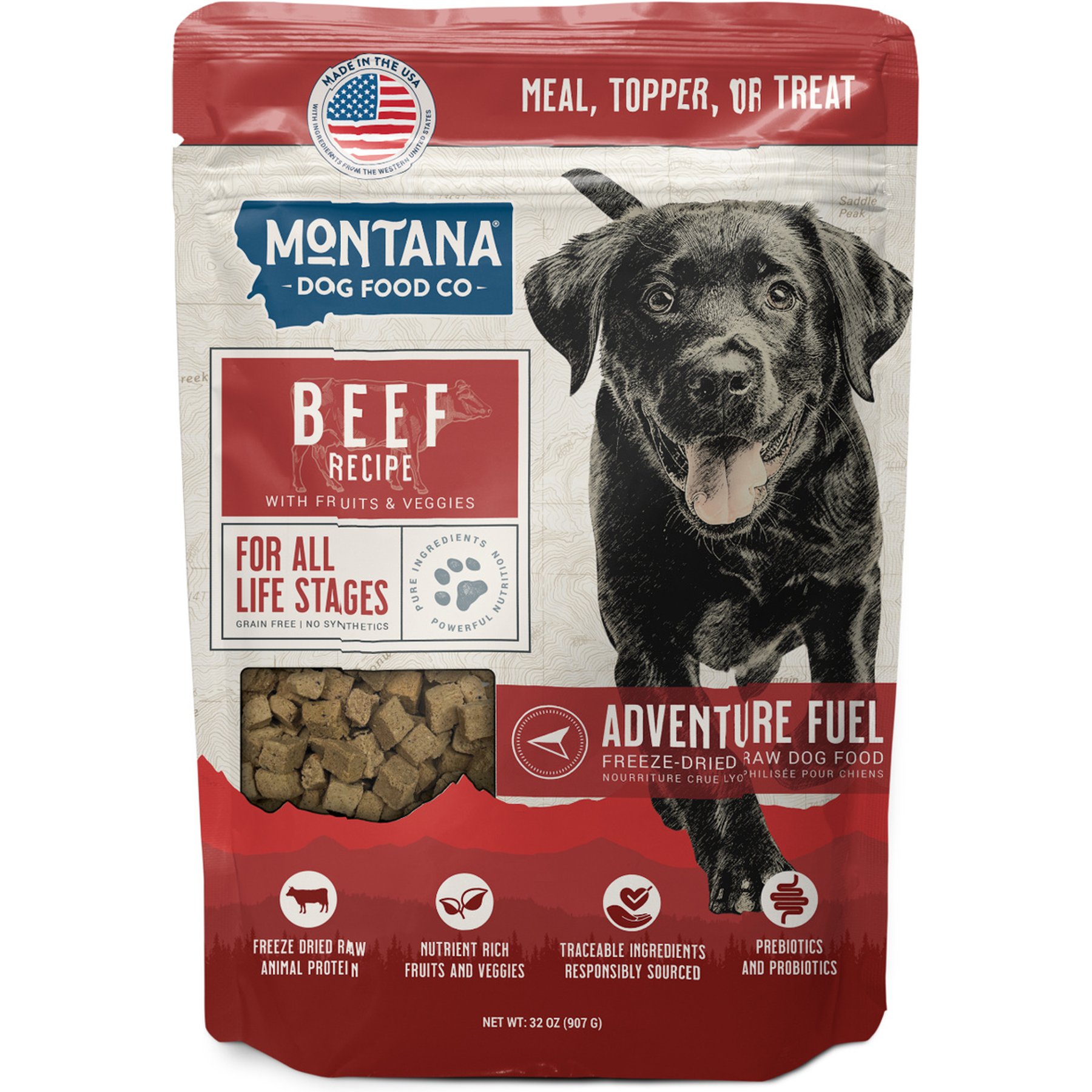 Montana Dog Food Co Adventure Fuel Adult Grain-Free Beef Recipe Freeze-Dried Dog Food, 32-oz pouch