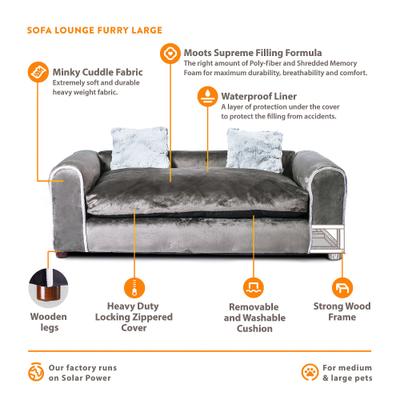 Show full view: Moots Furry Sofa Lounge Orthopedic Elevated Cat & Dog Bed with Removable Cover, Charcoal, Large slide 6 of 13