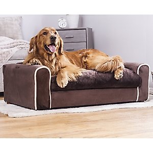 Moots Furry Sofa Lounge Orthopedic Elevated Cat & Dog Bed with Removable Cover, Chocolate, Large