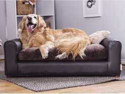 Moots Premium Leatherette Sofa Removable Cover Orthopedic Elevated Cat & Dog Bed, Espresso, Large