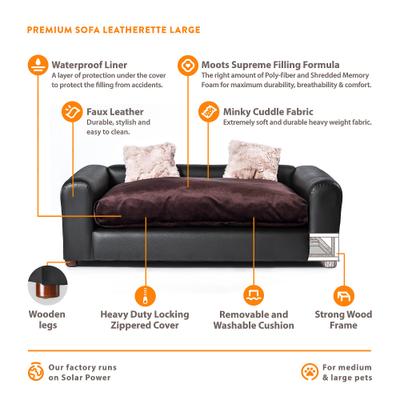 Show full view: Moots Premium Leatherette Sofa Removable Cover Orthopedic Elevated Cat & Dog Bed, Espresso, Large slide 6 of 13