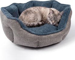 Mora Pets Cozy Waffle Nesting Machine Washable Bolster Cat Bed, Blue, Medium