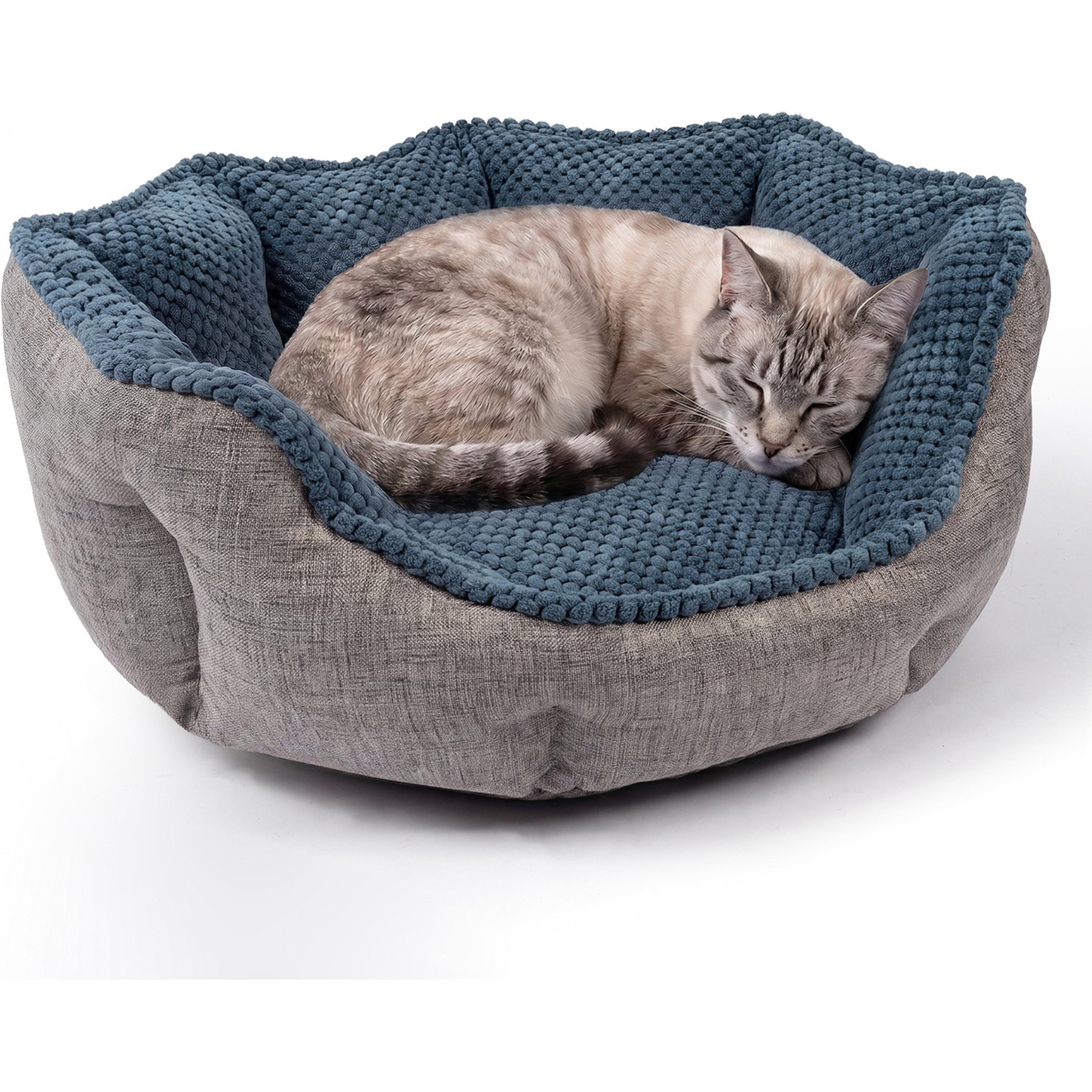 Mora Pets Cozy Waffle Nesting Machine Washable Bolster Cat Bed, Blue, Medium