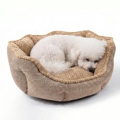 Mora Pets Cozy Waffle Nesting Machine Washable Bolster Cat Bed, Light Tan, Large